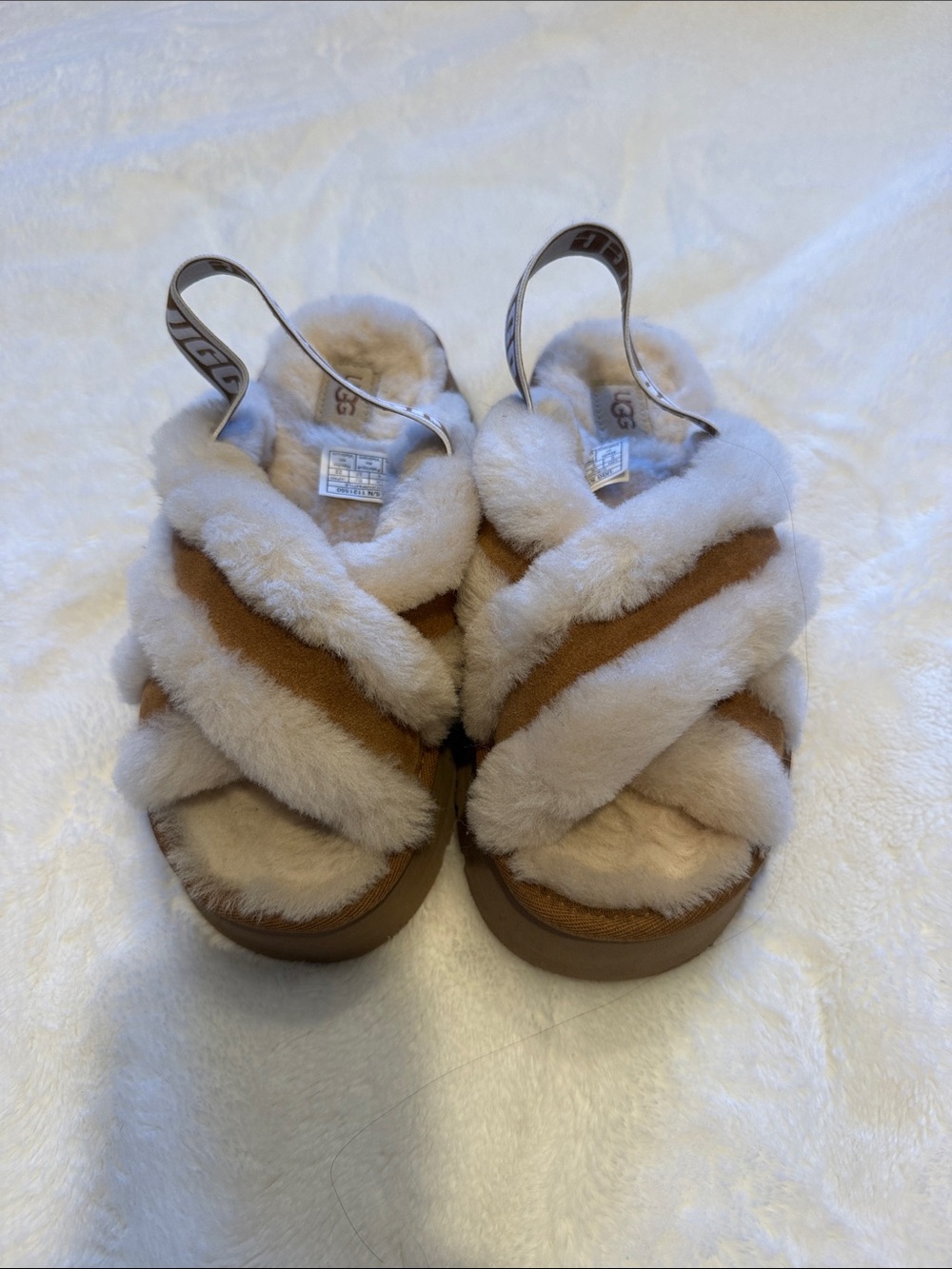 UGG Women’s Chestnut & Cream Fluff Cross-Band Slingback